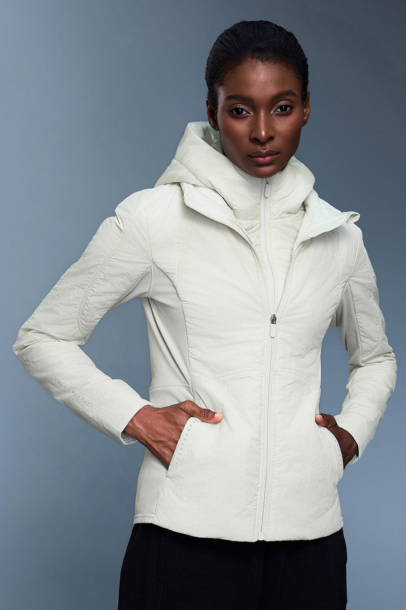 Women Detachable Hood Two-Piece Water Repellent Slim Fit Cotton Padded Jacket