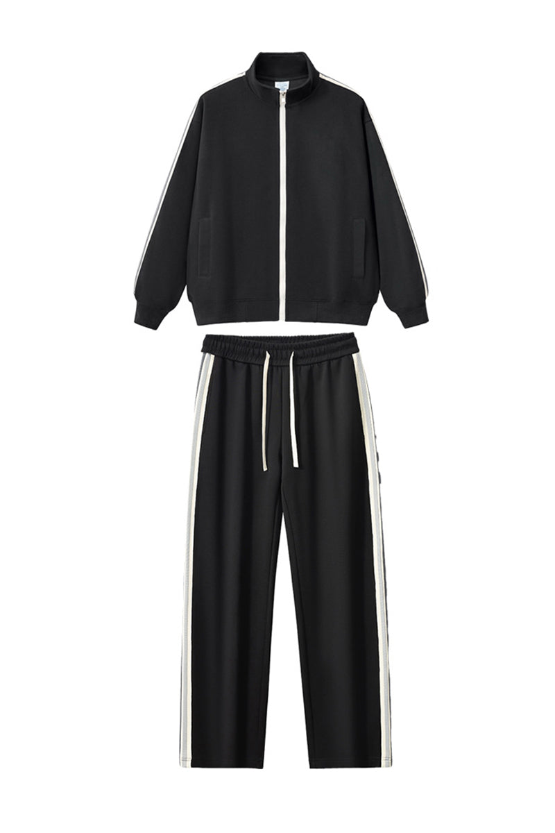 Unisex Stand-Collar Striped Sport Jacket and pants