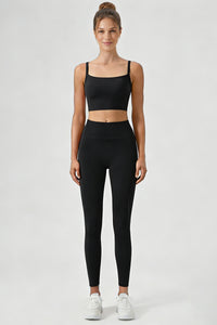 Women's Yoga Sets:Twist-Back Bra And Mesh Panel Leggings