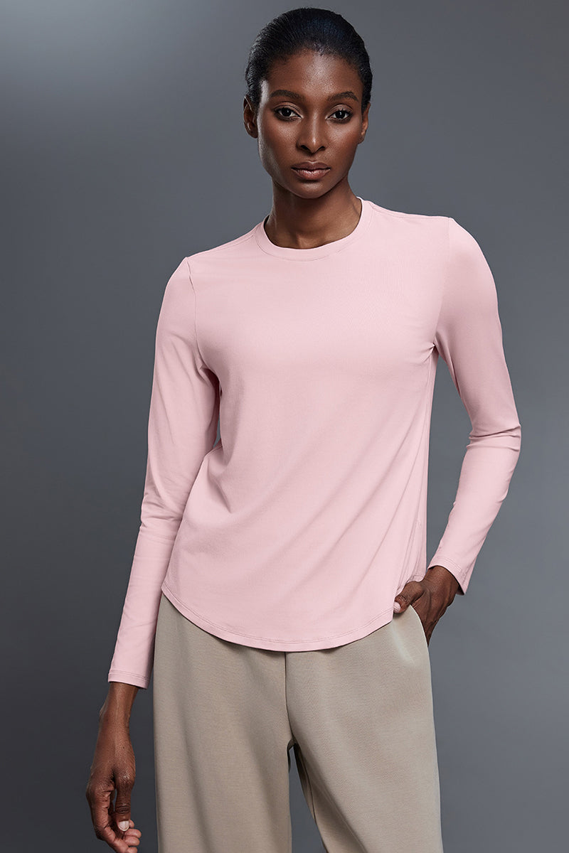 Women Relaxed-Fit Round-Neck Quick-Dry Yoga Workout Long Sleeve Top