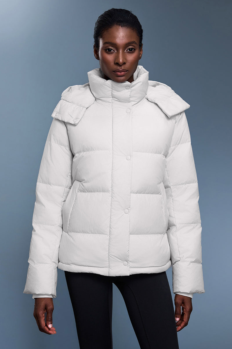 Women Quilted Waist-Cinching Hooded Down Jacket