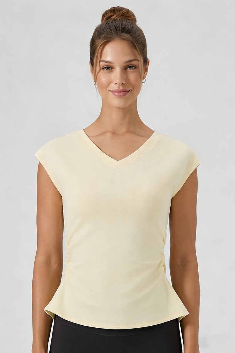 Women's Summer V-neck Pleated Sleeveless Cut Out Tank Top