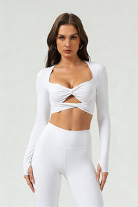 Women's Athletic Cropped Twist-Front Long Sleeves Top