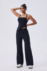 Women Square-Neck Cross-Back Yoga Set: Adjustable Sports Bra + Wide-Leg Pants