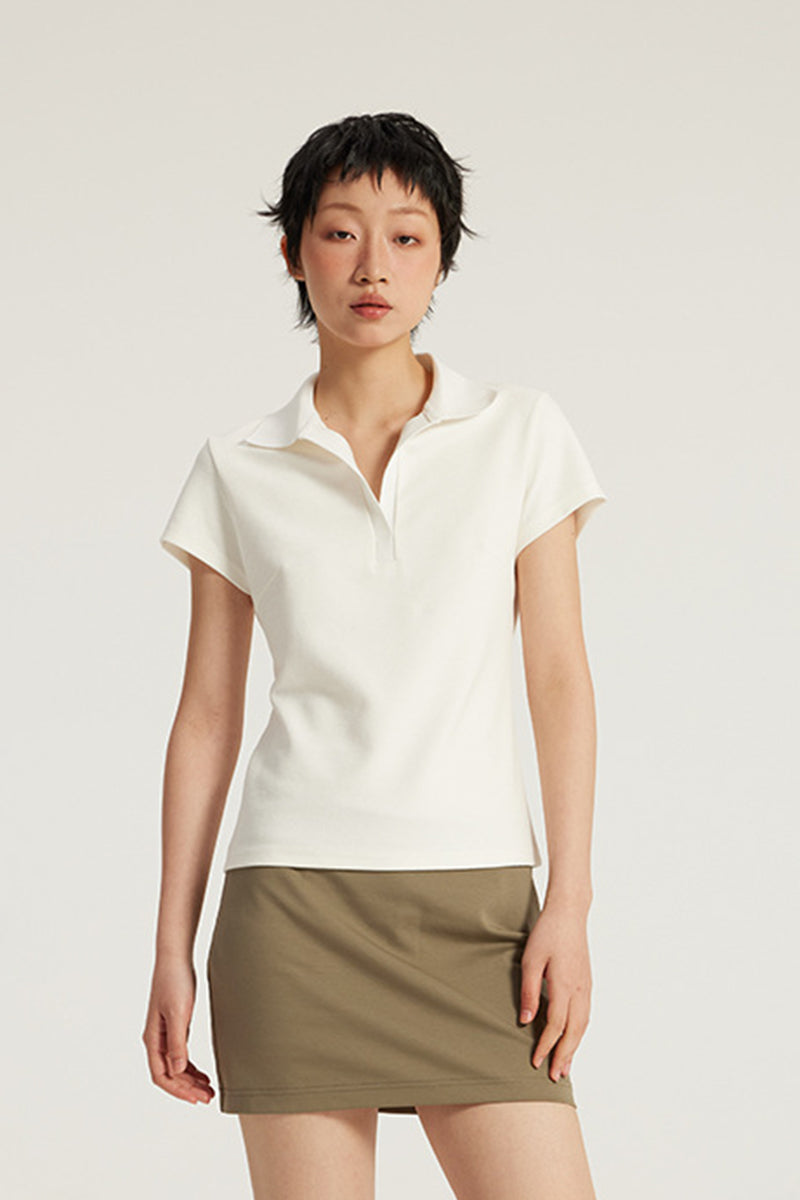 Women Slim Fit Polo Shirt - American Style Waist-Cinching Sport Top