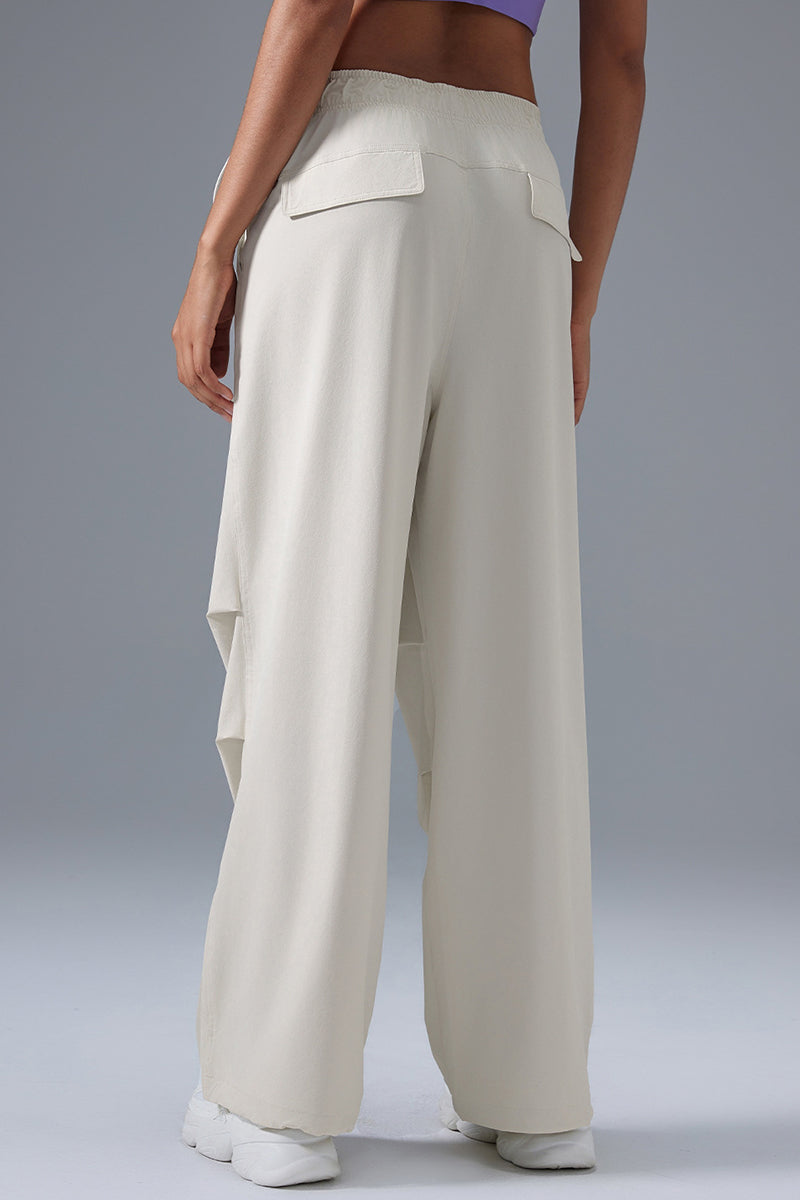 Women Loose Straight Leg Casual Drawstring Jogger Workout Parachute Pants