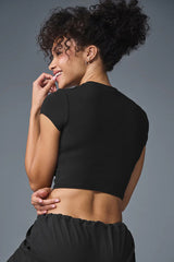 Women Cropped Soft-Feel Round Neck Fitness T-Shirt