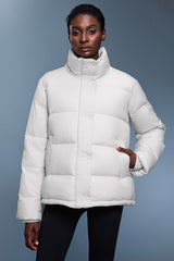 Women Quilted Waist-Cinching Hooded Down Jacket