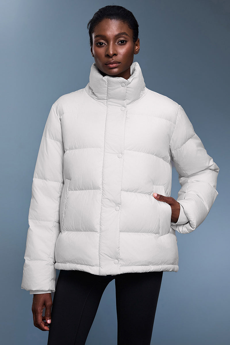 Women Quilted Waist-Cinching Hooded Down Jacket
