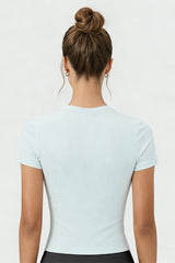 Women's Summer Slim Fit Crew Neck Solid Sports T-Shirt