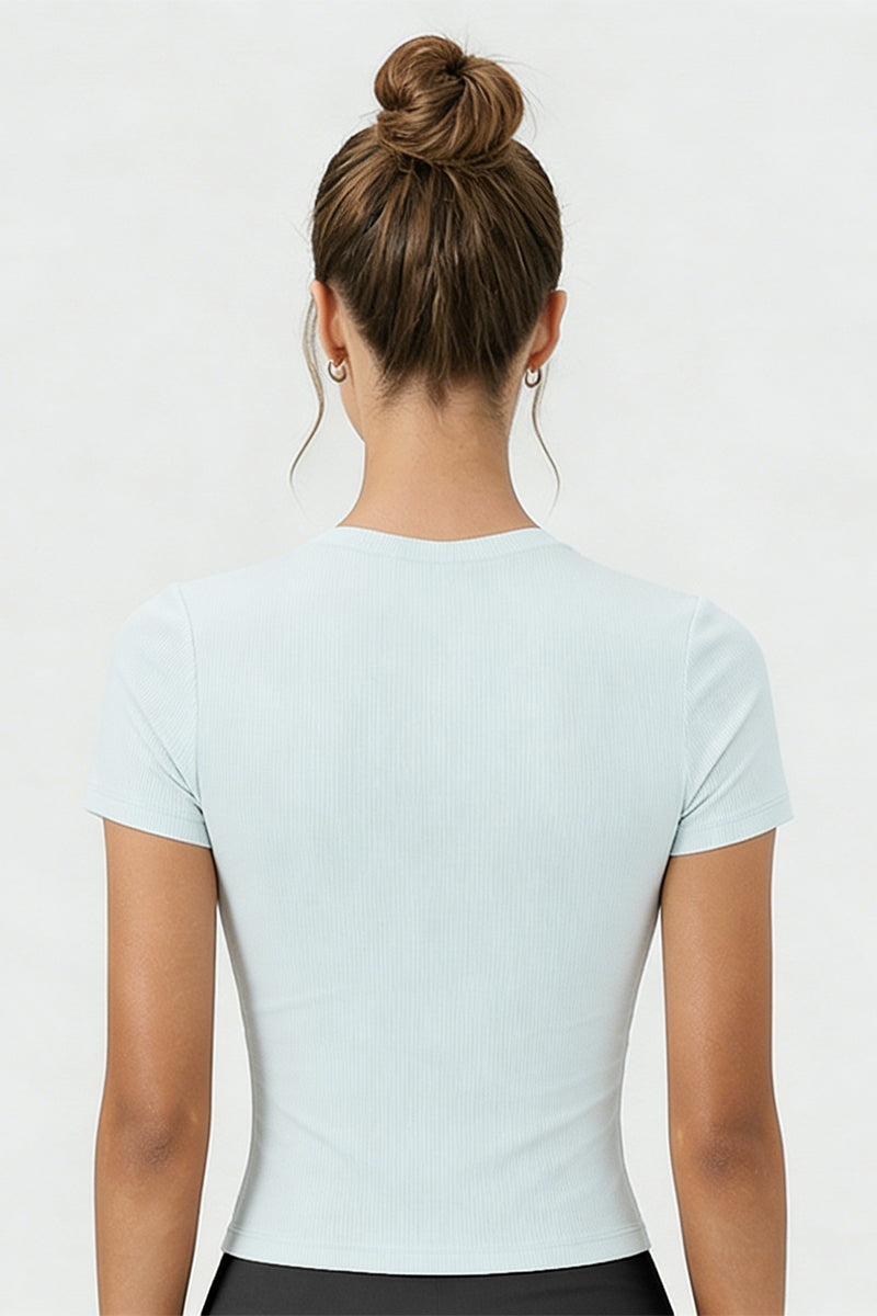 Women's Summer Slim Fit Crew Neck Solid Sports T-Shirt