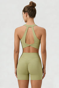 Women's Halterneck Cutout Twist Back Sports Bra