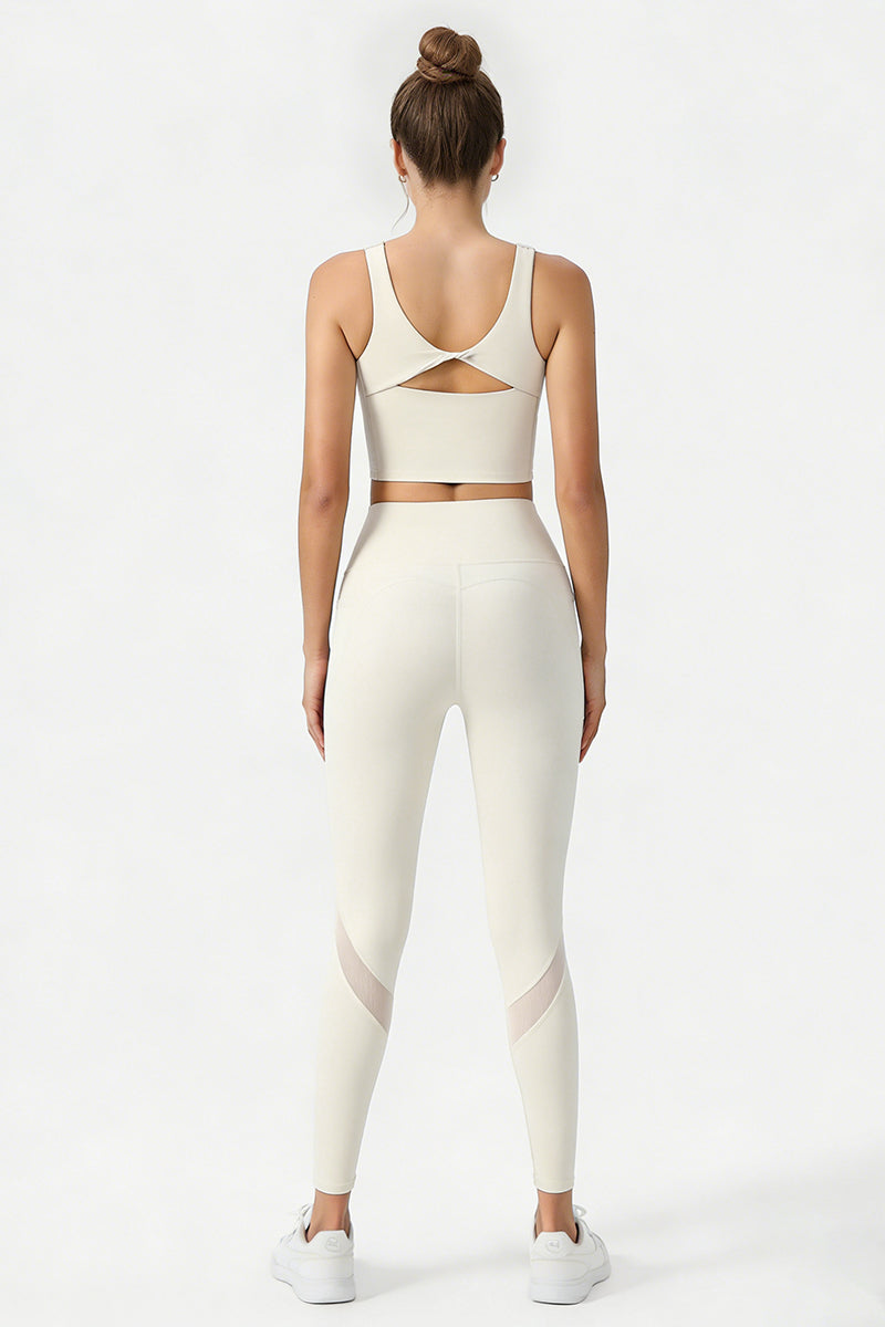 Women's Yoga Sets:Butterfly Back Bra And Mesh Panel Leggings