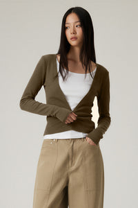 Women V-Neck Tencel-Wool Soft Stretch Relaxed-Fit Long-Sleeve Knit Top