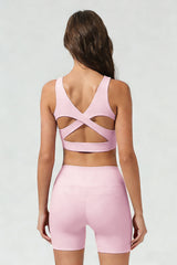 Women's Athletic Set:Cross Back Bra And Cross Waist Shorts