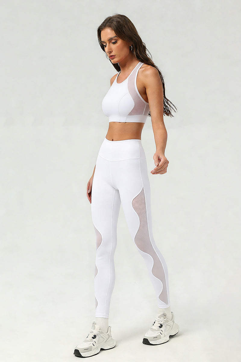 Women's Mesh-Paneled Set:Bra And High Waist Leggings