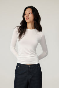 Women Slim Fit Round Neck Long Sleeve T-Shirt - Tencel Wool Blend