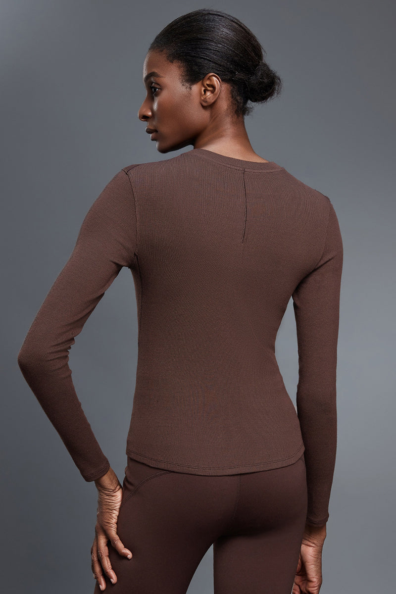 Women Henley-Collar Modal Comfort-Fit Yoga Long Sleeve Tee