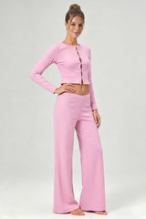 Women's Casual Top And Low-Rise Flowy Wide-Leg Pants Set