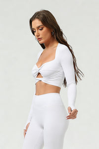 Women's Athletic Cropped Twist-Front Long Sleeves Top