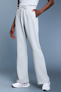Women Waffle Knit High Waist Flared Leg Lounge Pants