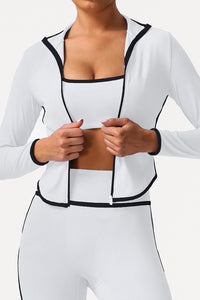 Women Color Block Naked Feel Zip Jacket