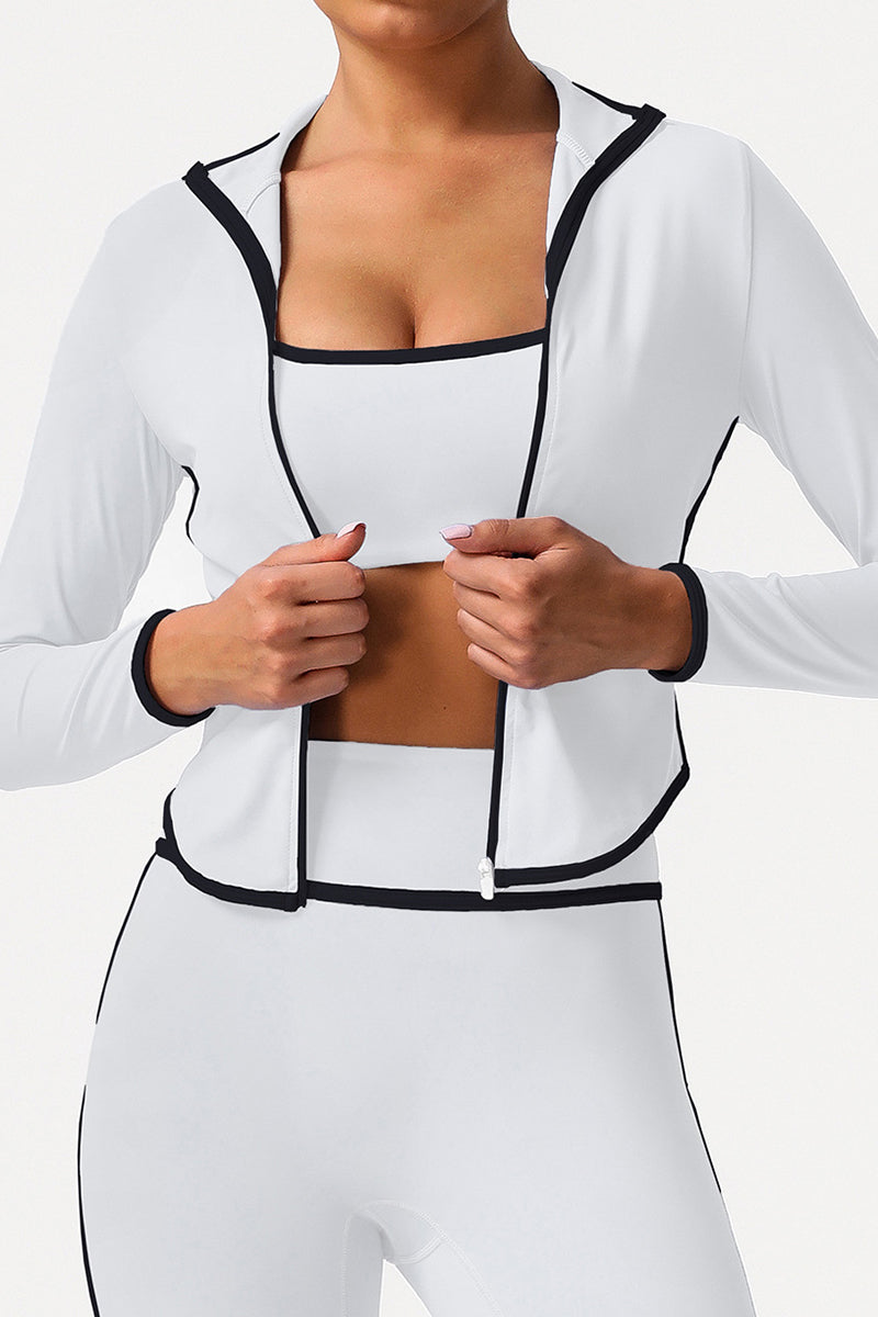 Women Color Block Naked Feel Zip Jacket