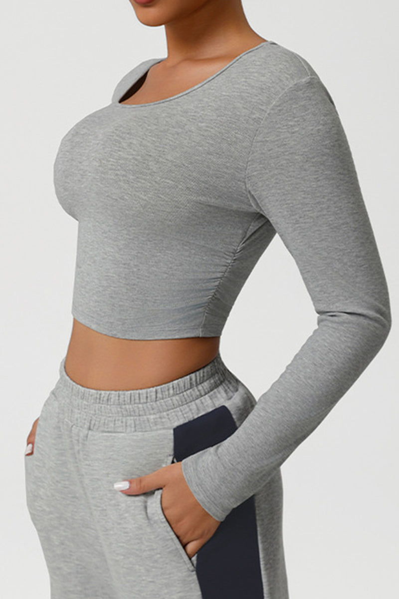 Women Ribbed Cropped Long-Sleeve Workout Top