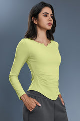 Women V-Neck Stretchy Slim-Fit Yoga Long Sleeve Top