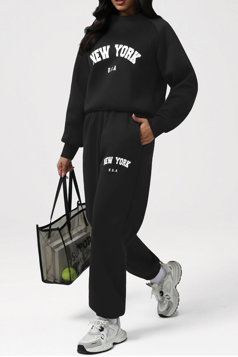 Women Letter Print Sweatshirt & Pants Set