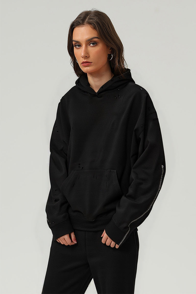 Men/Women Heavyweight Terry Ripped Sleeve Zip Hoodie