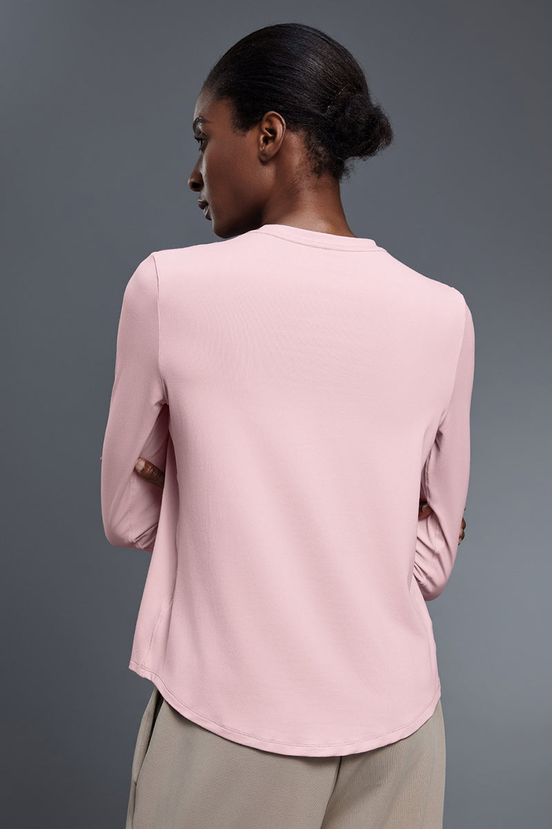 Women Relaxed-Fit Round-Neck Quick-Dry Yoga Workout Long Sleeve Top