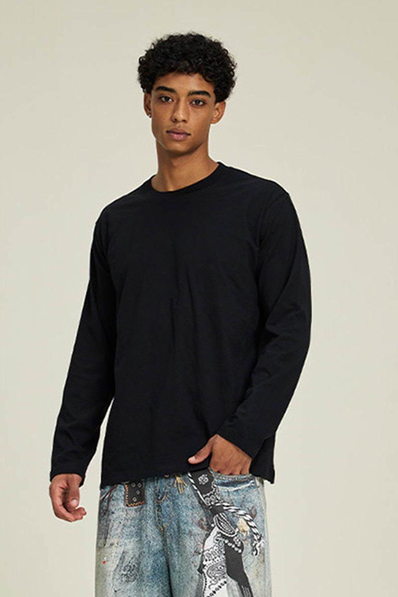 Men Solid Cotton Long Sleeve Tee