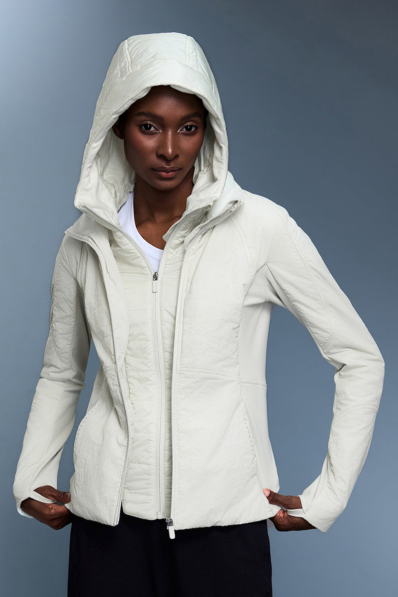 Women Detachable Hood Two-Piece Water Repellent Slim Fit Cotton Padded Jacket