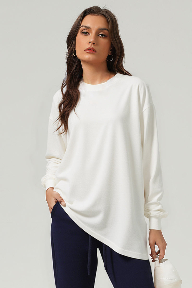 Unisex Heavyweight Oversize Long Sleeve Tee: Retro Textured Fabric Round Neck Design
