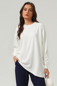 Unisex Heavyweight Oversize Long Sleeve Tee: Retro Textured Fabric Round Neck Design