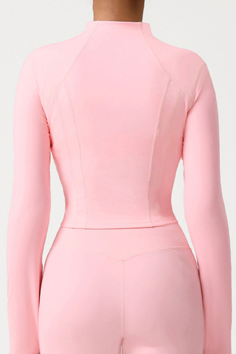 Women High-Neck Slim-Fit Zipper-Pocket Workout Yoga Jacket