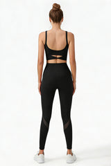 Women's Yoga Sets:Twist-Back Bra And Mesh Panel Leggings