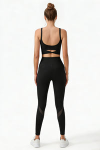Women's Yoga Sets:Twist-Back Bra And Mesh Panel Leggings