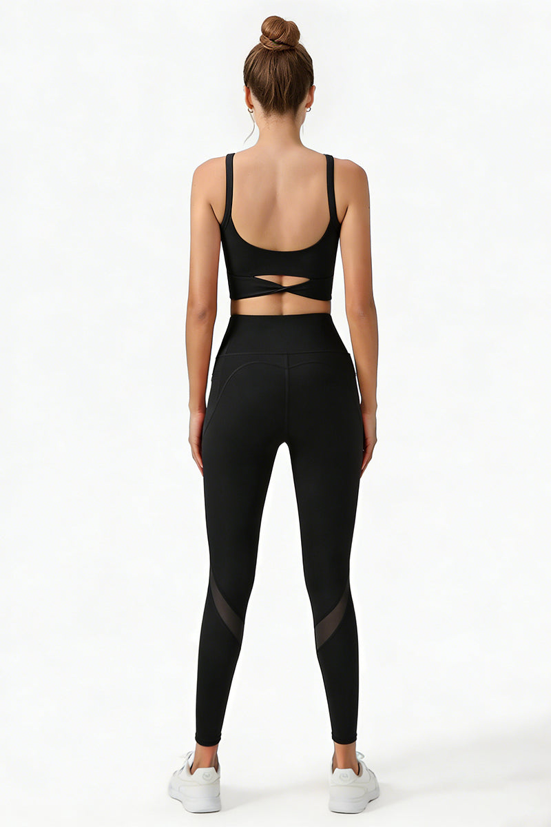 Women's Yoga Sets:Twist-Back Bra And Mesh Panel Leggings