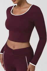 Women Naked-Feel Round-Neck Backless Cropped Yoga Long Sleeve Top