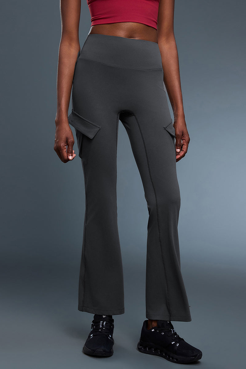 Women High-Waisted Jelly-Fit Sculpting Cargo Flare Yoga Leggings