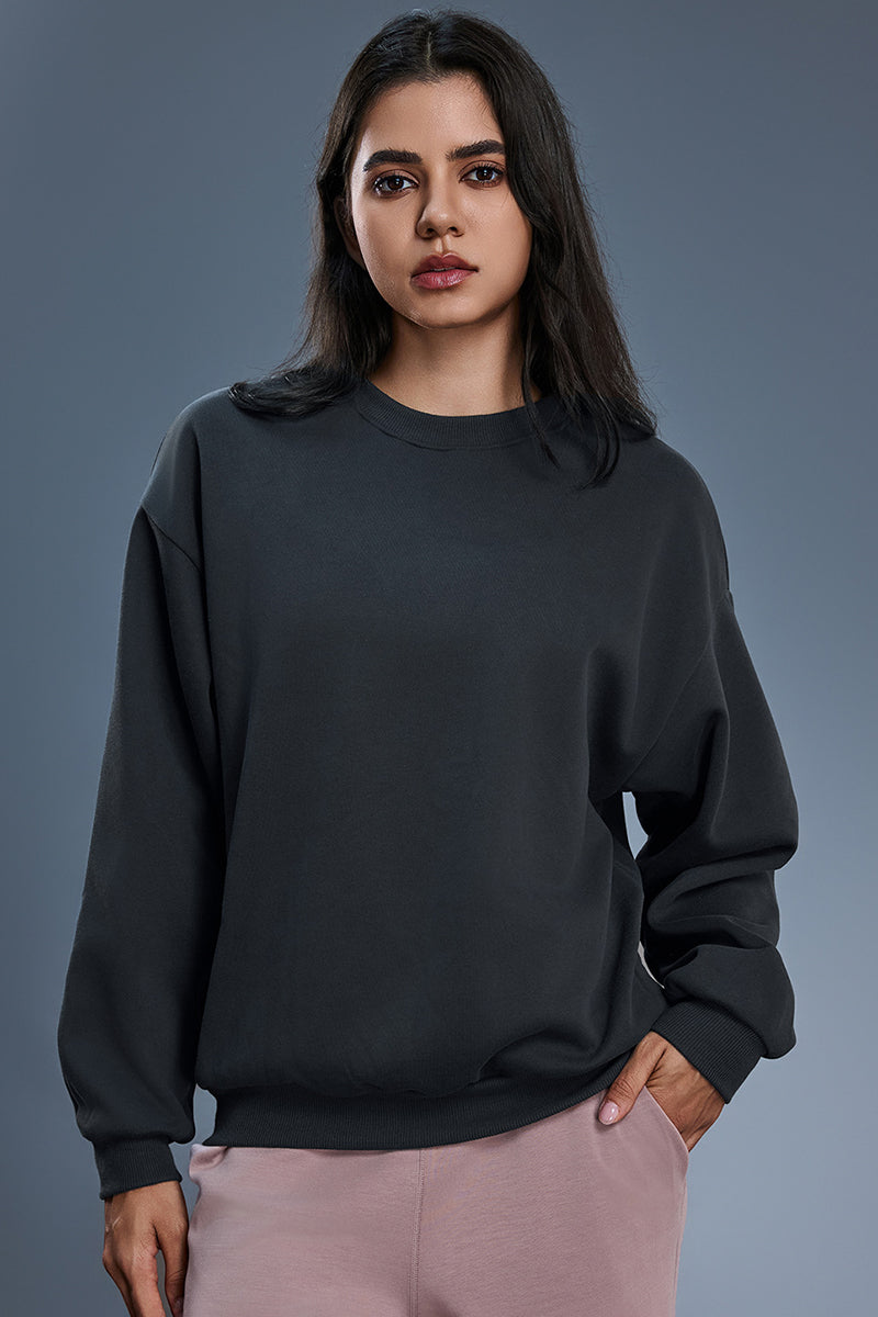 Women Loose Crewneck Fleece-Lined Casual Hoodie