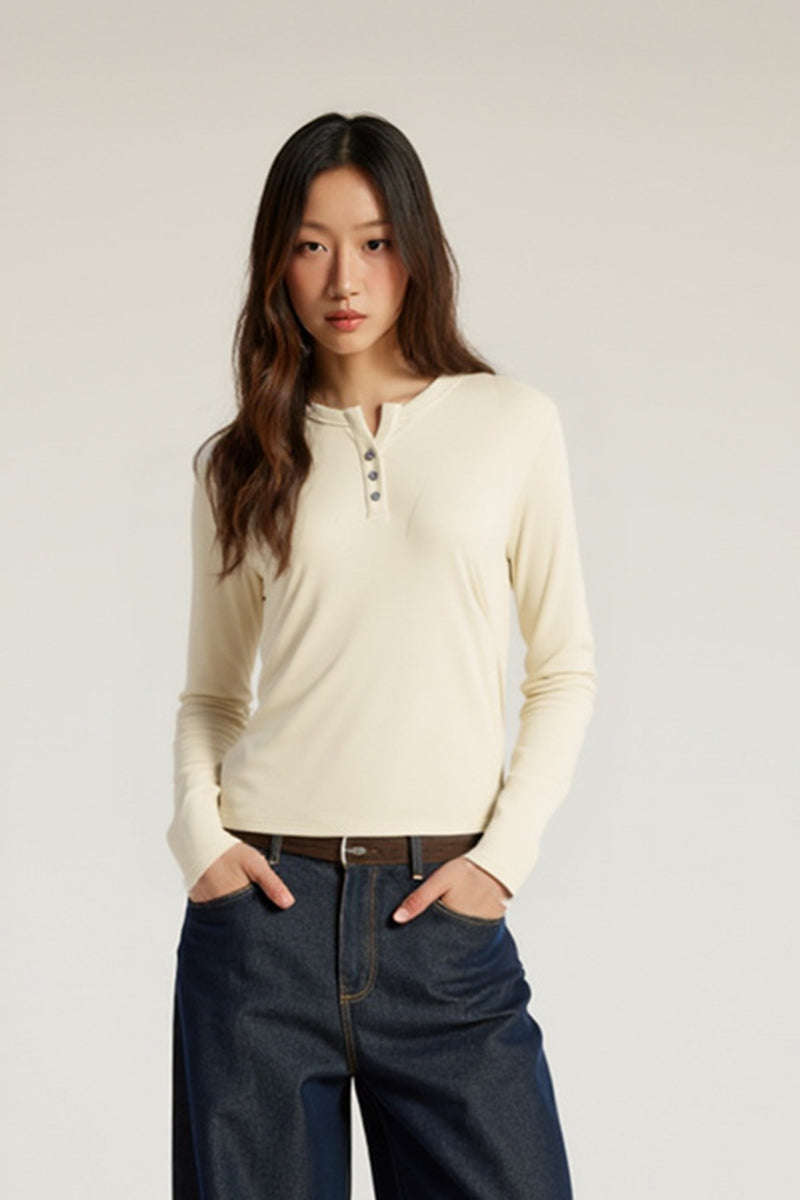 Women Lyocell Henley Slim Fit Long Sleeve T-Shirt