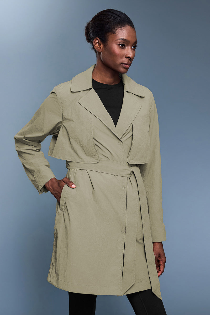 Women Slim-Fit Lightweight Waterproof Trench Coat with Detachable Belt