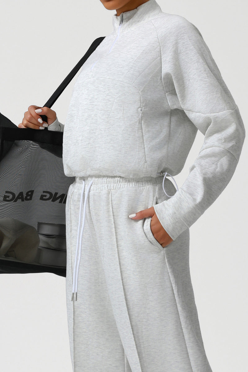 Women Thickened Half-Zip Adjustable-Hem Workout Hoodie