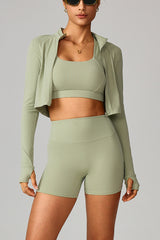 Women Zippered Slim Fit Running Yoga Long Sleeve Jacket