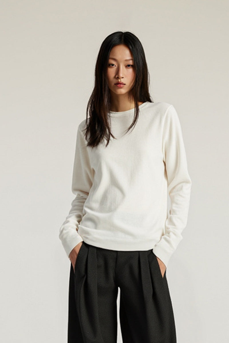 Women Tencel? Wool Relaxed Fit Long Sleeve Basic T-Shirt