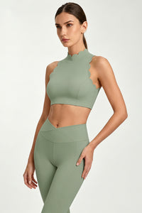 Women's Scallop-Edge High-Neck Top And Leggings Sports Set