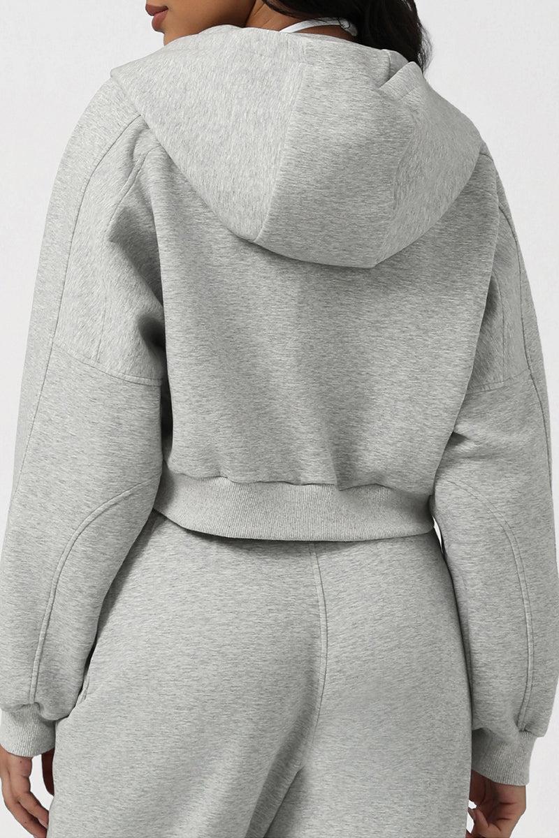 Women Cropped Hooded Zip-Up Casual Sportswear Jacket